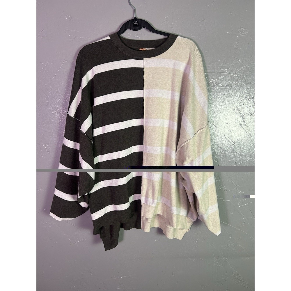 Free People Uptown Stripe Pullover, an oversized knit sweater Size M Fall Cozy